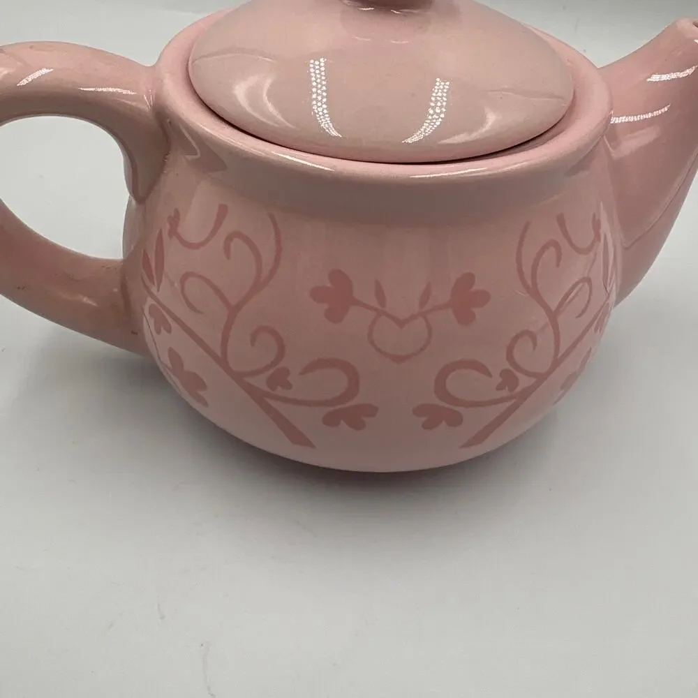 Ceramic Teapot Small Floral PINK Hand Painted Pink Decorative Kitchenware